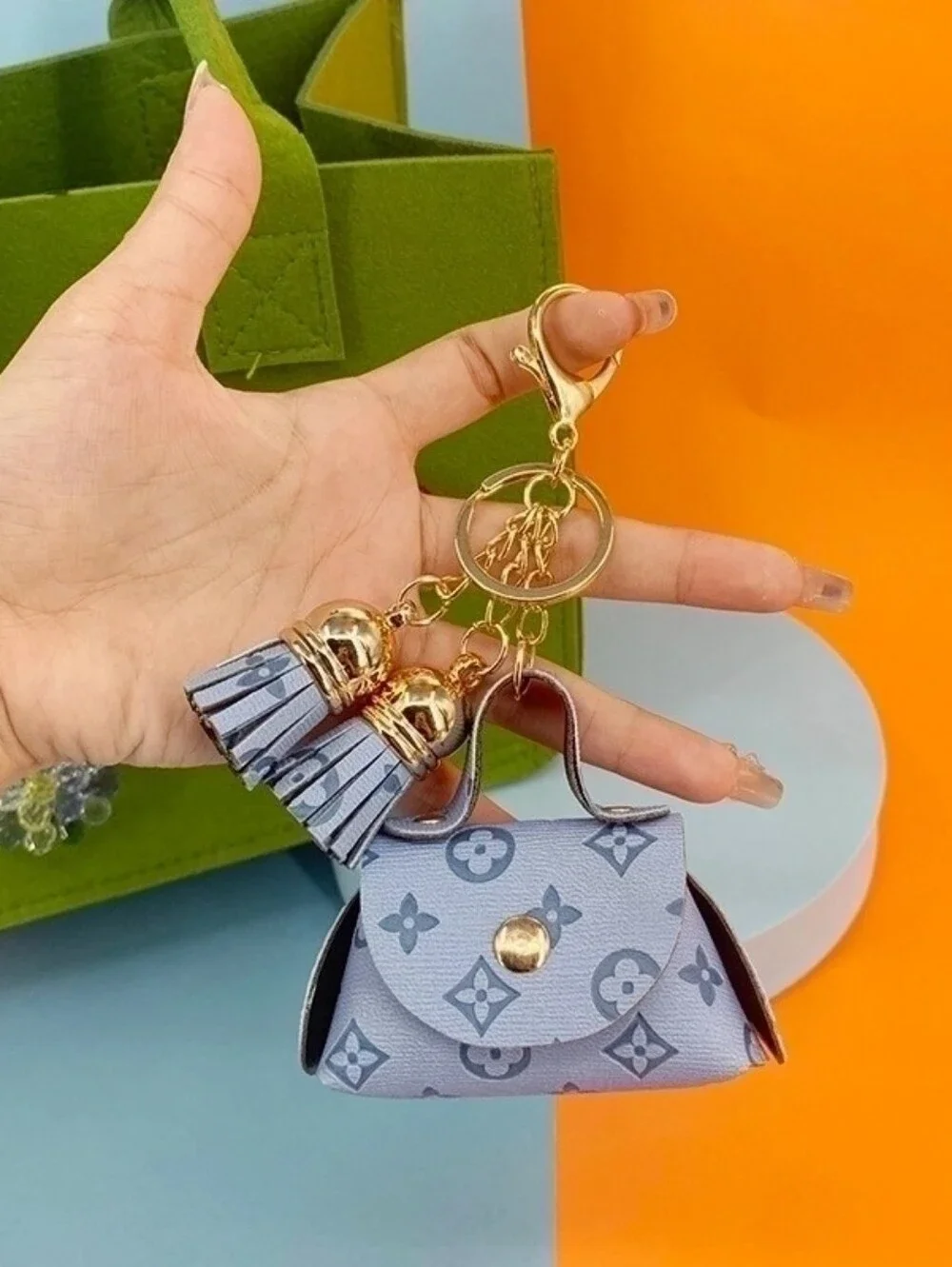 Mini Monogram Satchel Keychain in Light Lavender